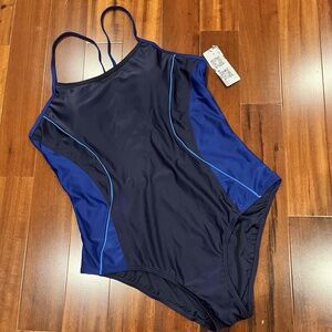 New NWT Charmo Navy Blue Swimsuit Cut-Out Built-In Bra Athletic One Piece‎ Sz XL